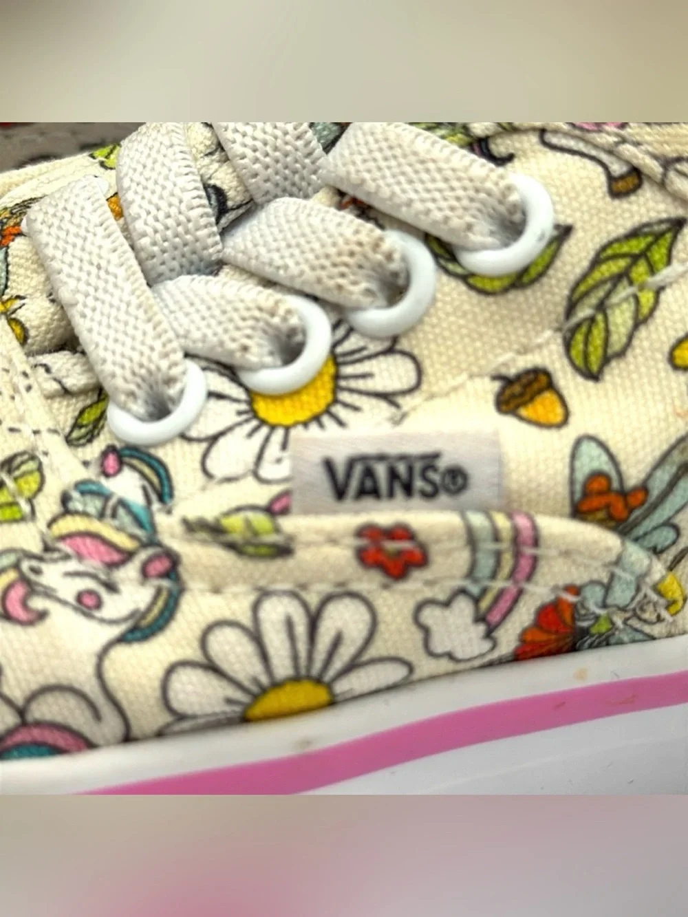 VANS Girls Authentic Skate Shoes Unicorn & Fairy Print White/Pink Size 6